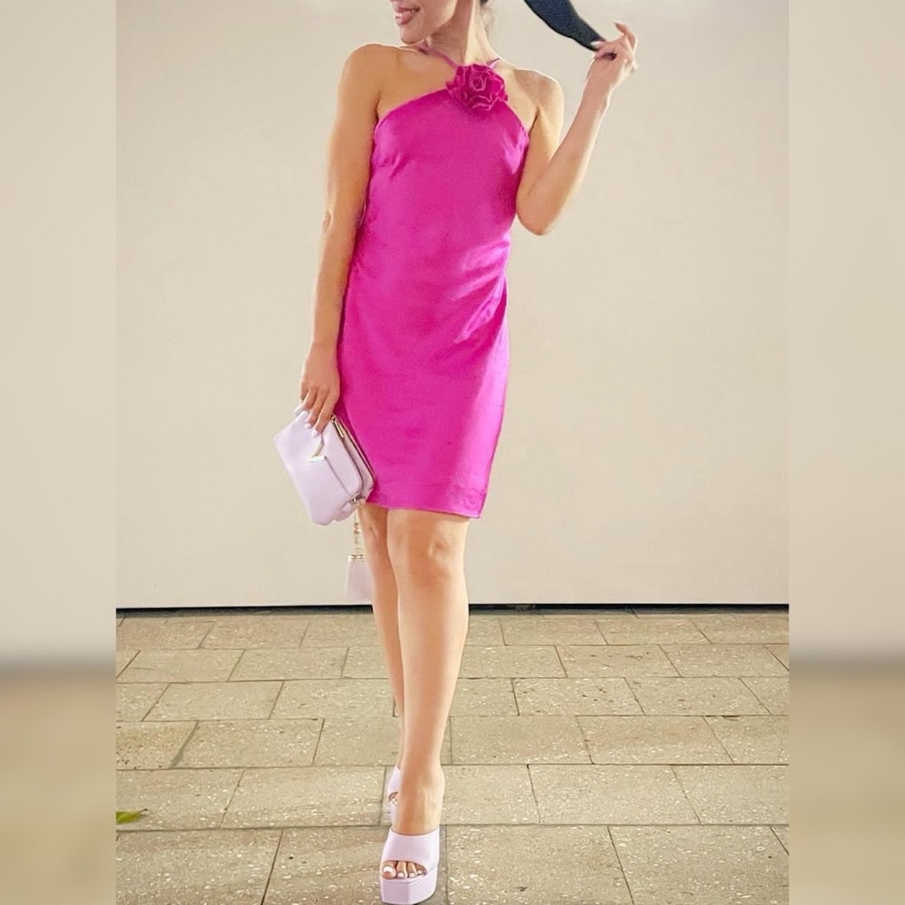 Vibrant Pink Halter Sheath Mini Dress
